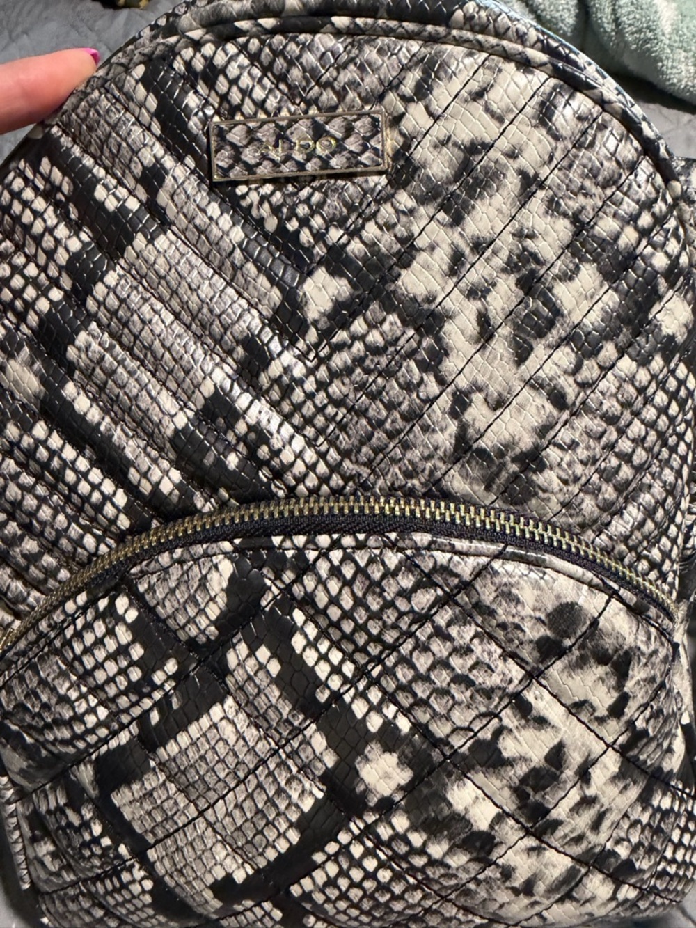 Aldo Black & White Snake-Print Quilted Backpack